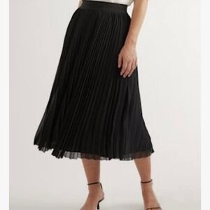 Quince Black Chiffon Pleated Midi Skirt XL